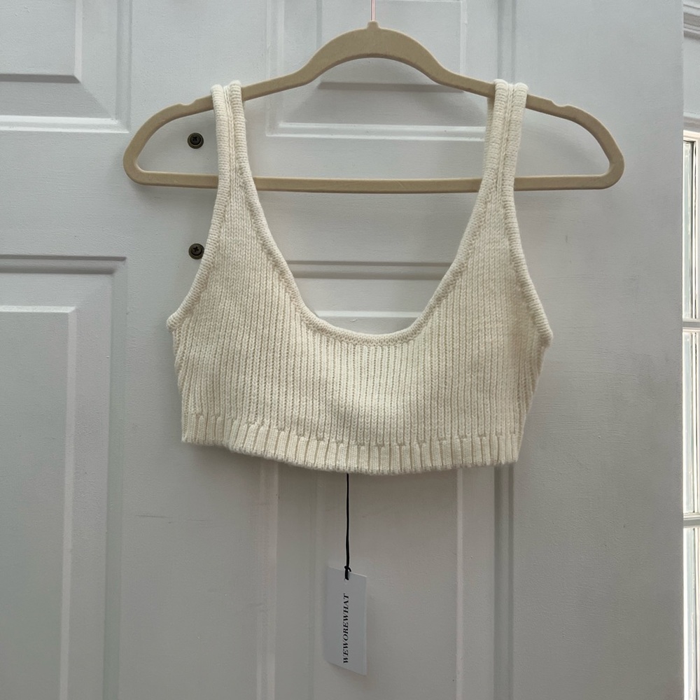 WeWoreWhat Cream Ribbed Knit Bralette